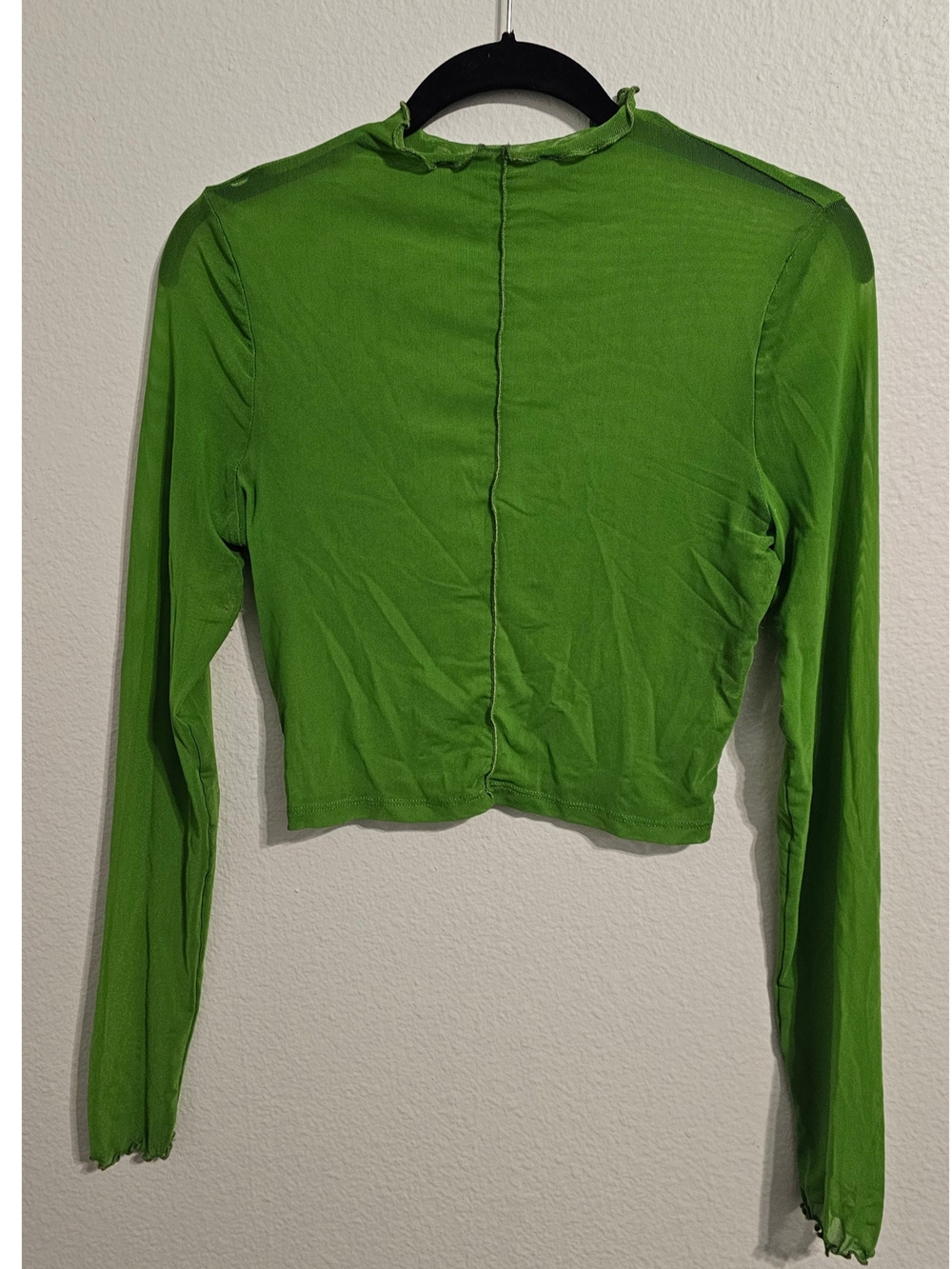 SHEIN Green Long Sleeve Mesh Cropped Top